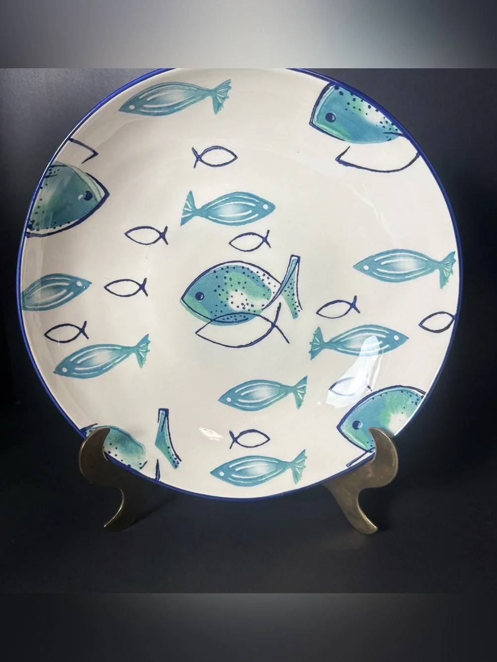 Papart Ceramic Fish Nautical Serving Pasta Bowl Hand painted 11 3/4 inch Jesus